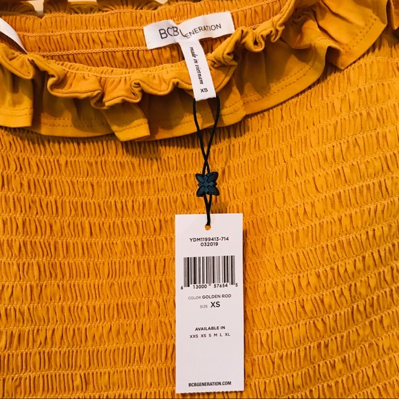 Mustard Smocked Off Shoulder Crop Top - Picture 4 of 6